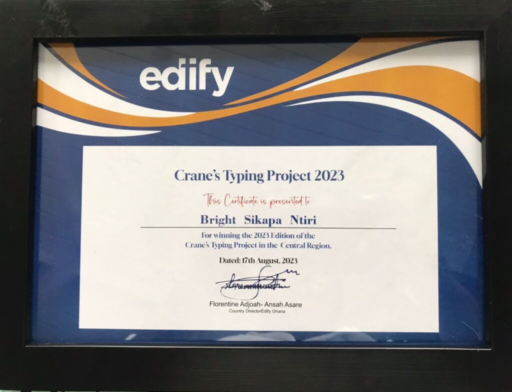 Edify CRANE'S TYPING PROJECT'23 CERTIFICATE
